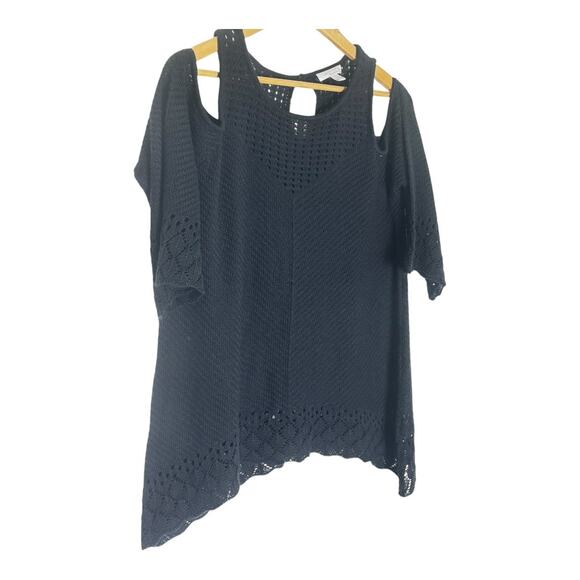 LC Women’s Cold Shoulder Crochet Sweater shark Bite Hem & Keyhole Back XL - Picture 8 of 8